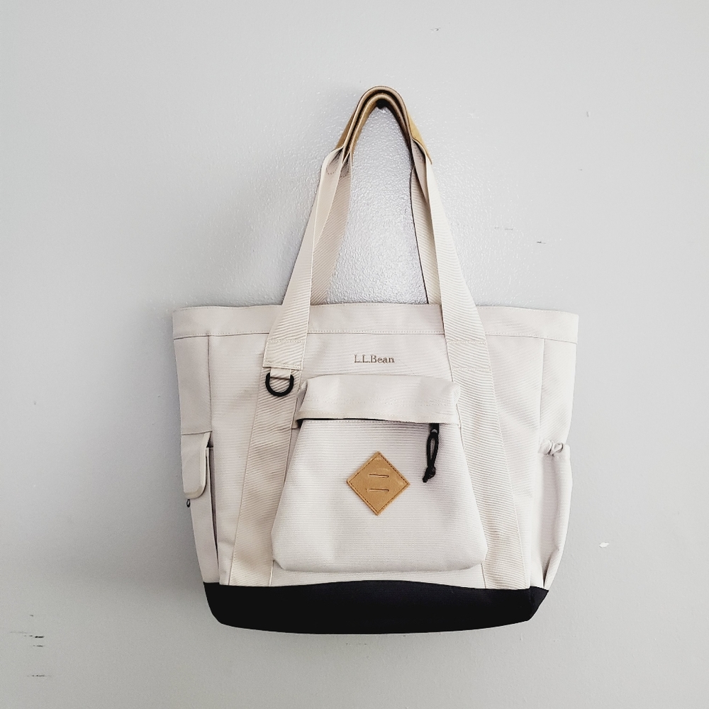 L.L.Bean Nylon Suede Leather Trim Handle Laptop Tote Bag